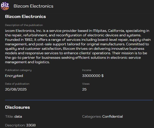 INC.Bizcom Electronics成为LYNX勒索软件的受害者-xLab 威胁情报