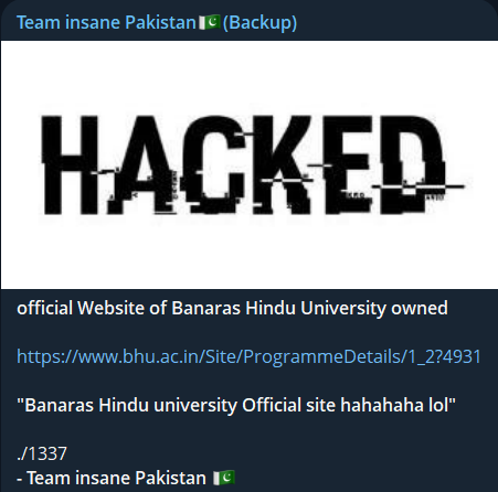 Team insane Pakistan针对巴纳拉斯印度教大学（BHU）网站-xLab 威胁情报