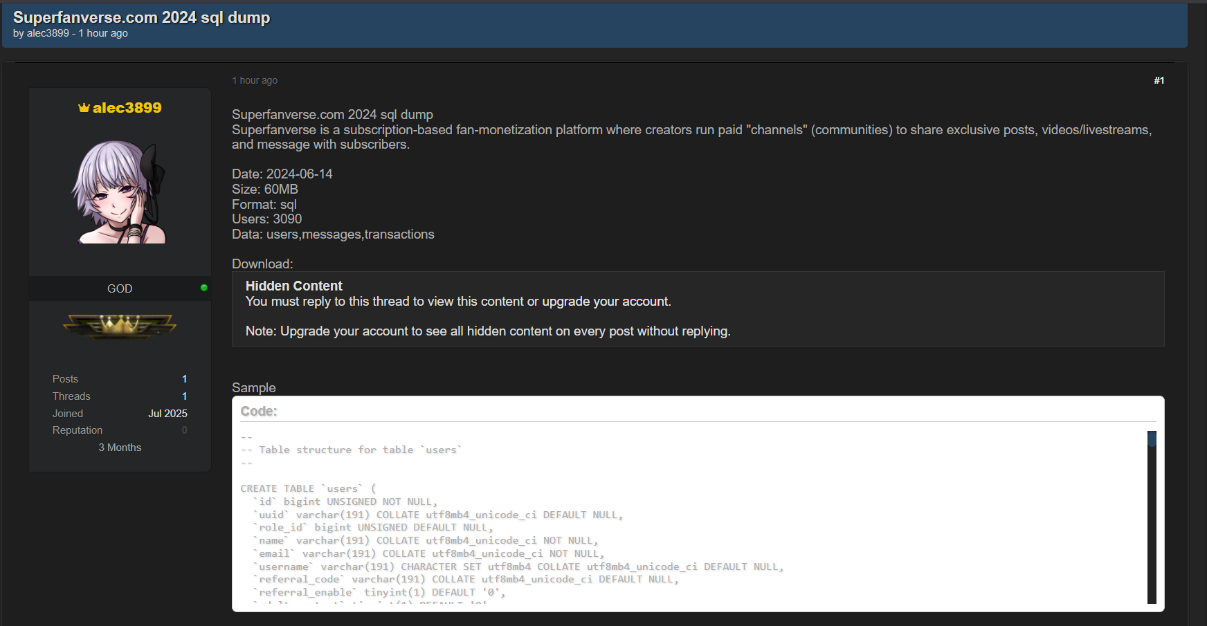 SuperFanVerse涉嫌数据外泄-xLab 威胁情报