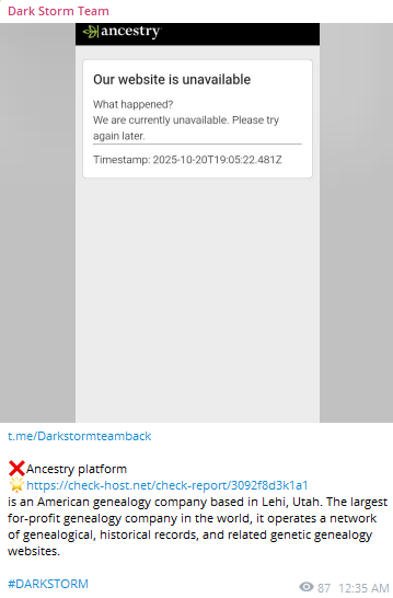 Dark Storm Team瞄准Ancestry.com LLC网站-xLab 威胁情报