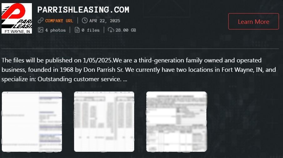 Parrish Leasing，INC成为Qilin勒索软件的受害者-xLab 威胁情报