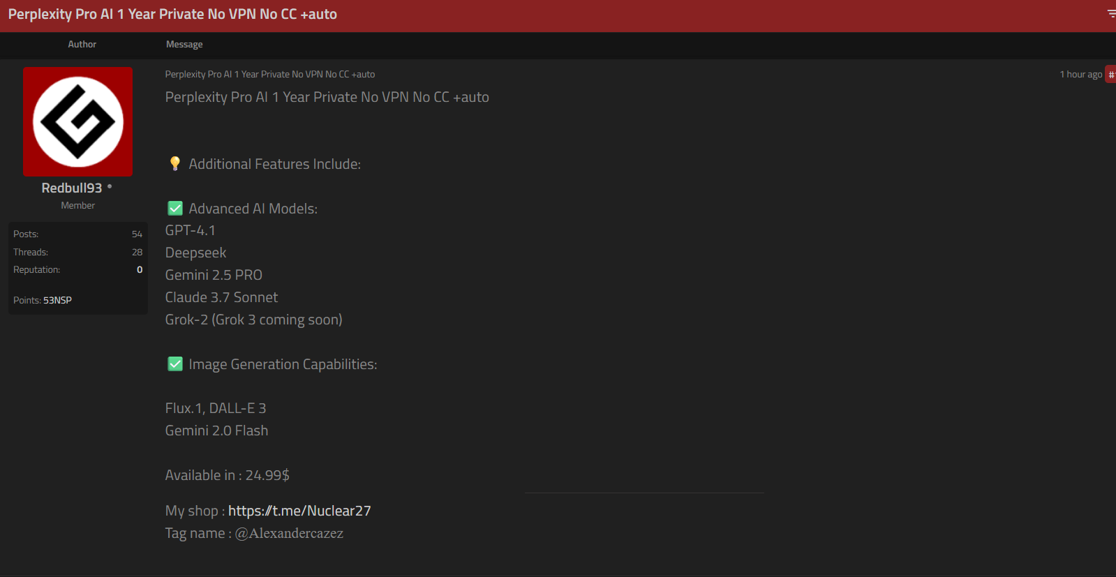 涉嫌出售未经授权访问Perplexity-xLab 威胁情报