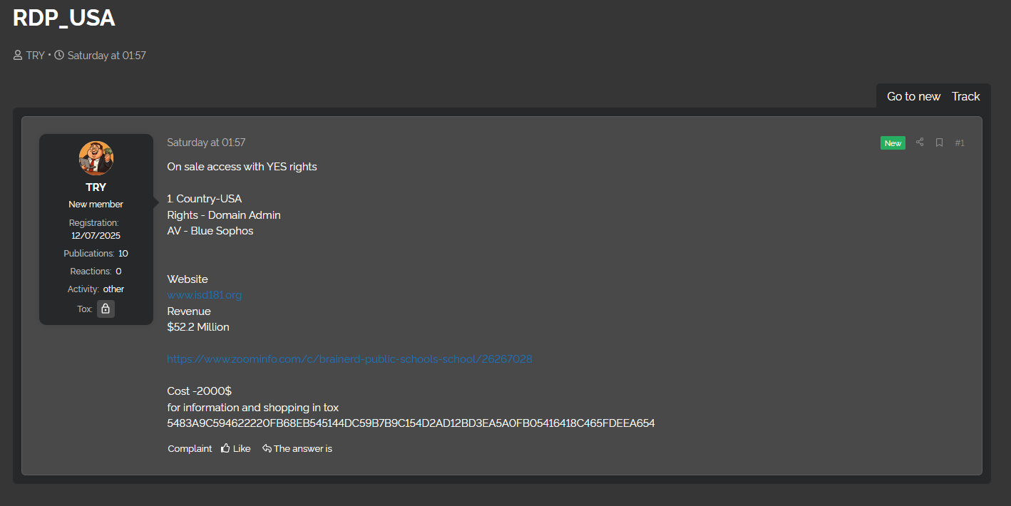 涉嫌出售布雷纳德公立学校的使用权-xLab 威胁情报