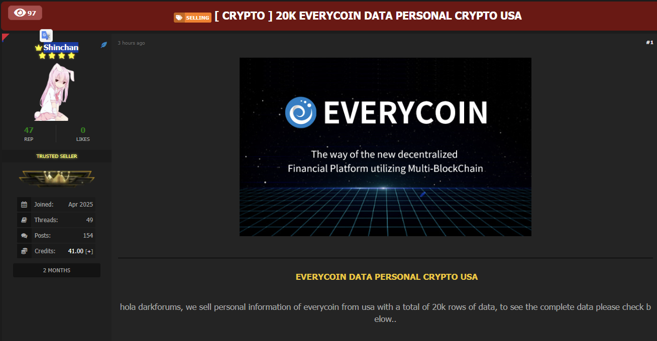 涉嫌出售EveryCoin数据-xLab 威胁情报