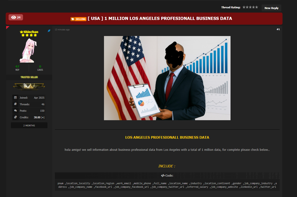 涉嫌出售来自美国的商业professional数据-xLab 威胁情报