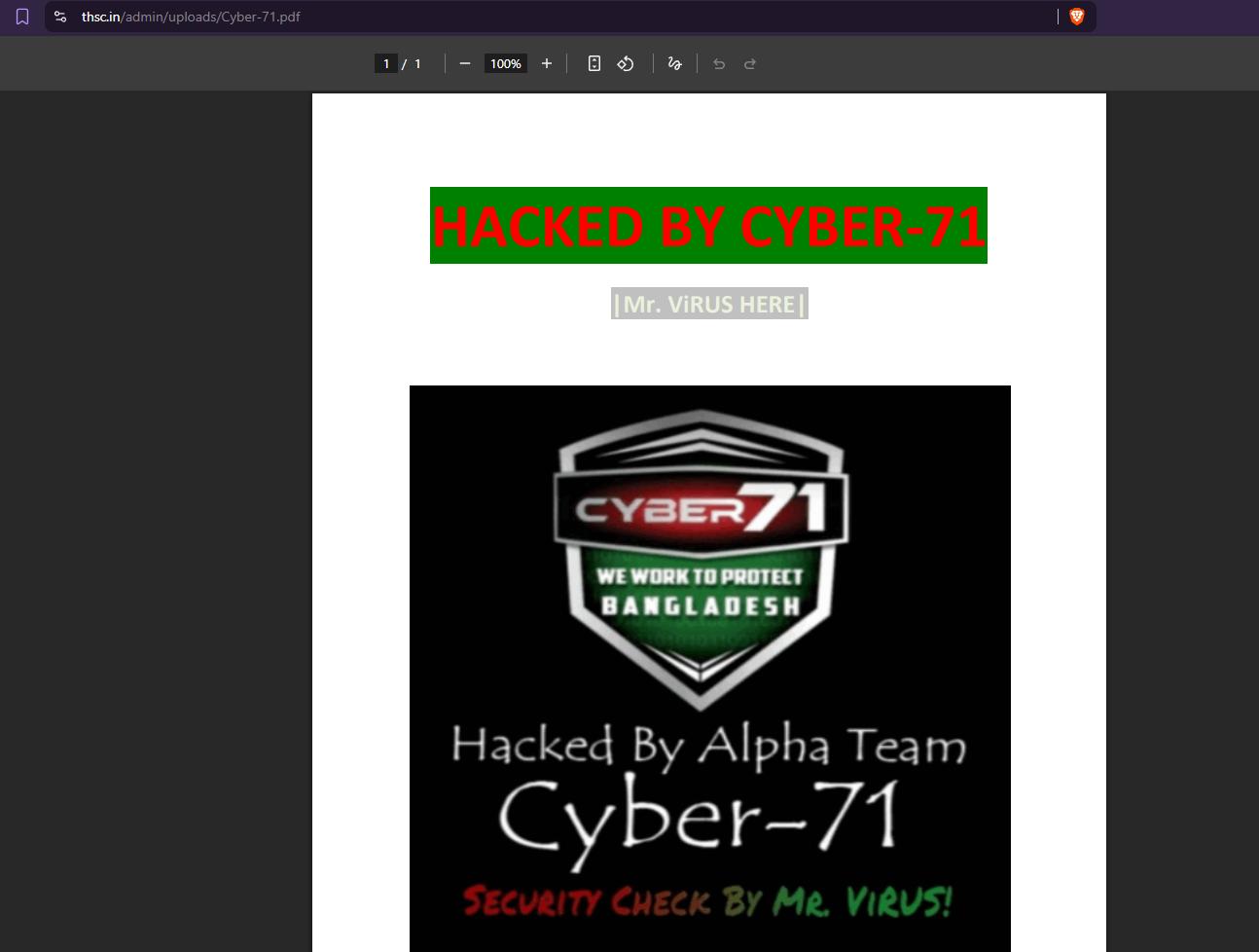 CYBER-71 targets the website of Tourism and Hospitality Skill Council (THSC)-xLab 威胁情报