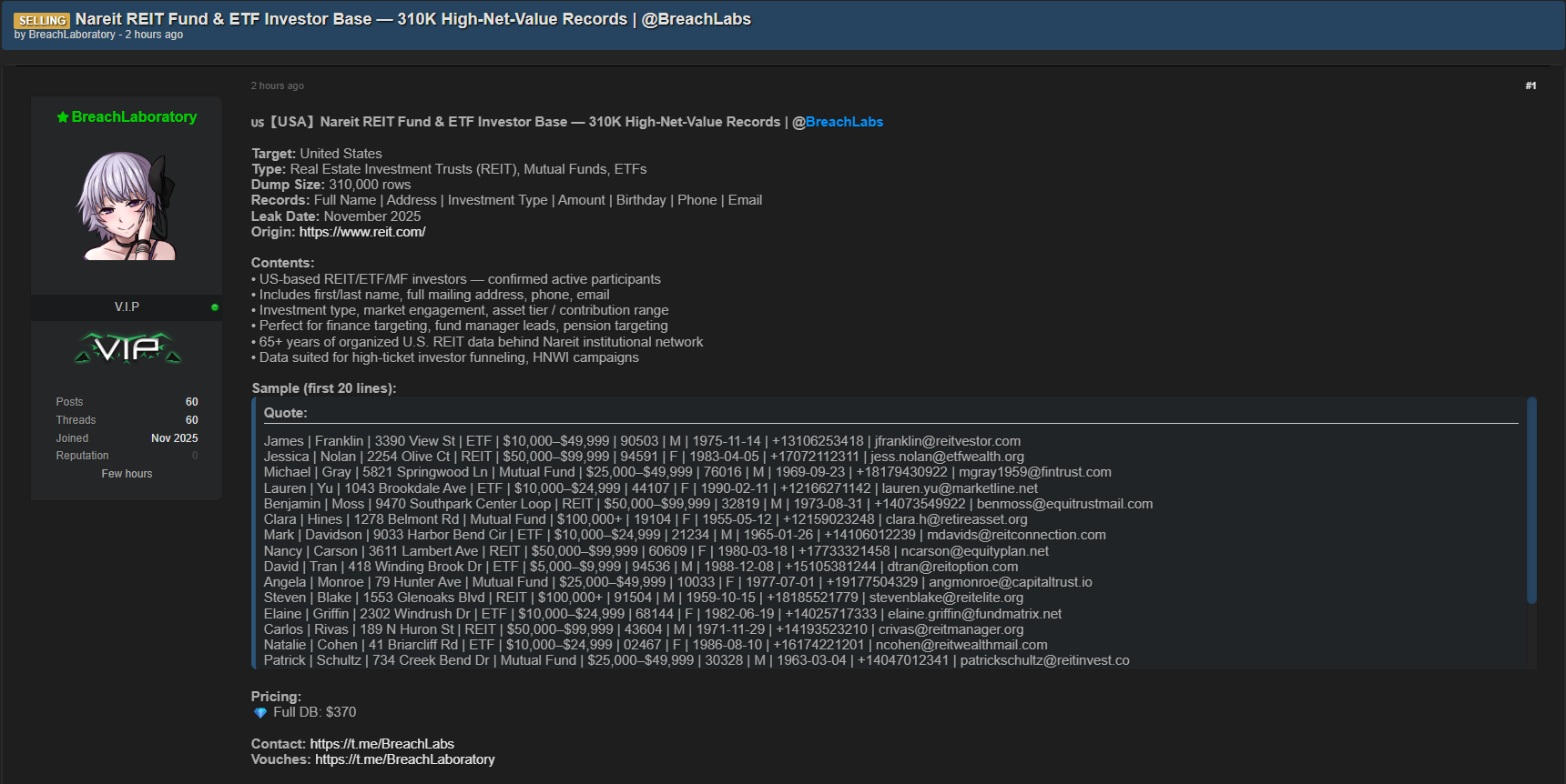 涉嫌出售Nareit数据-xLab 威胁情报