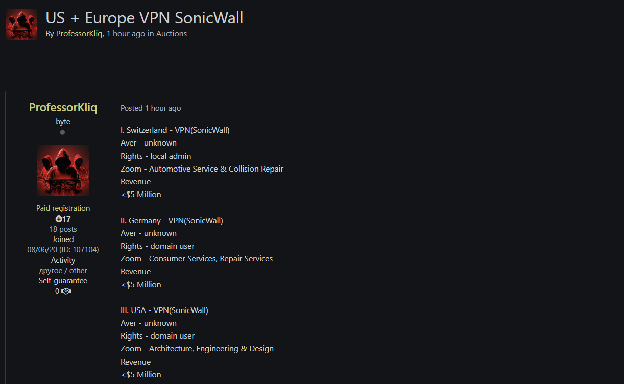 涉嫌向美国一家身份不明的会计服务公司出售VPN访问权限-xLab 威胁情报