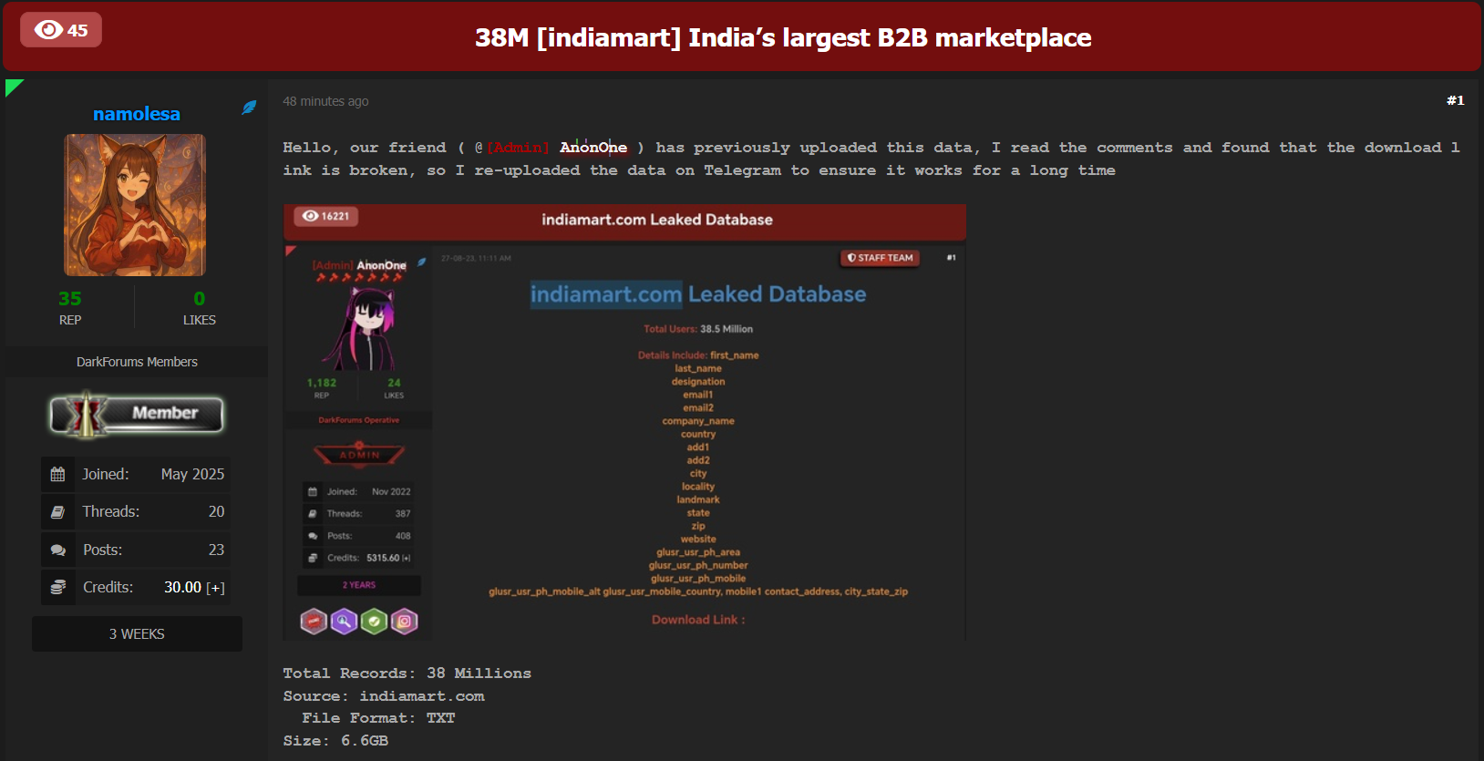 IndiaMART涉嫌数据外泄-xLab 威胁情报