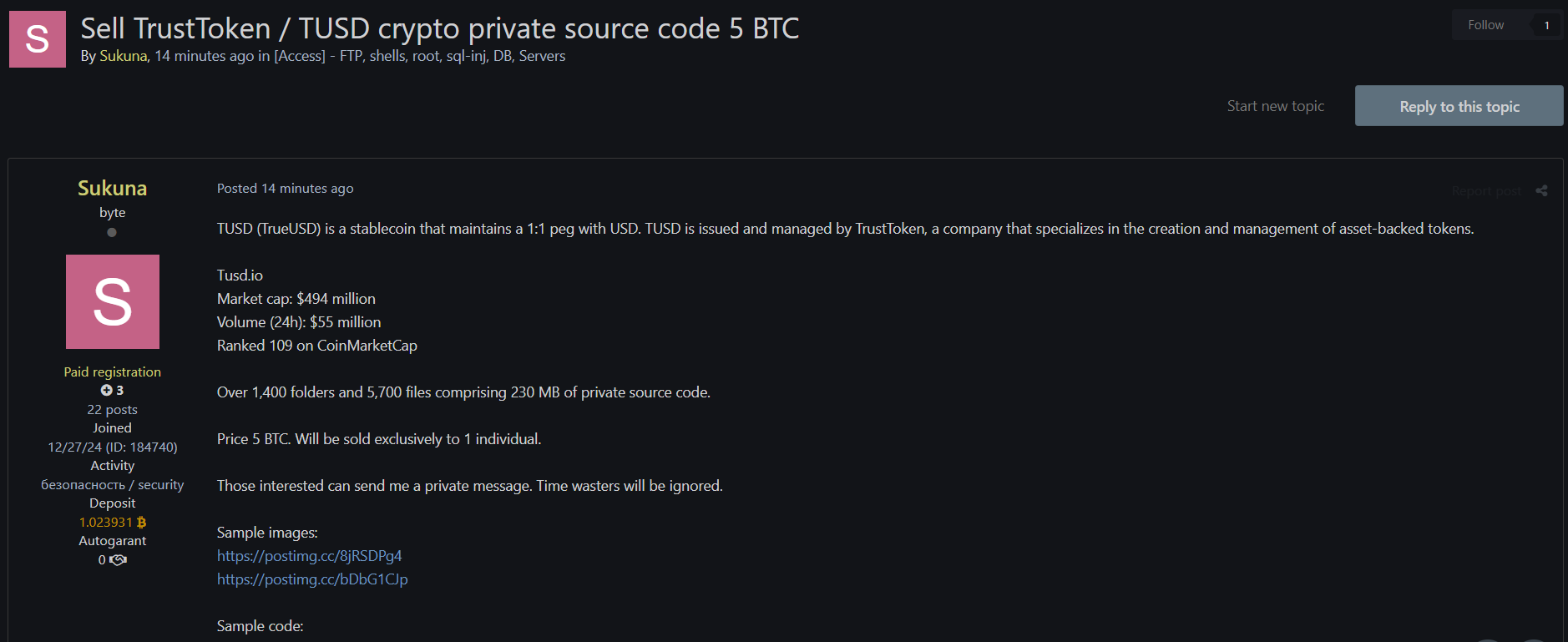 涉嫌出售TrueUSD的私人源代码-xLab 威胁情报
