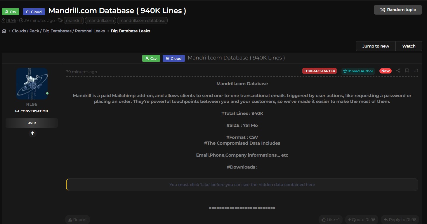 Mandrill涉嫌数据泄露-xLab 威胁情报