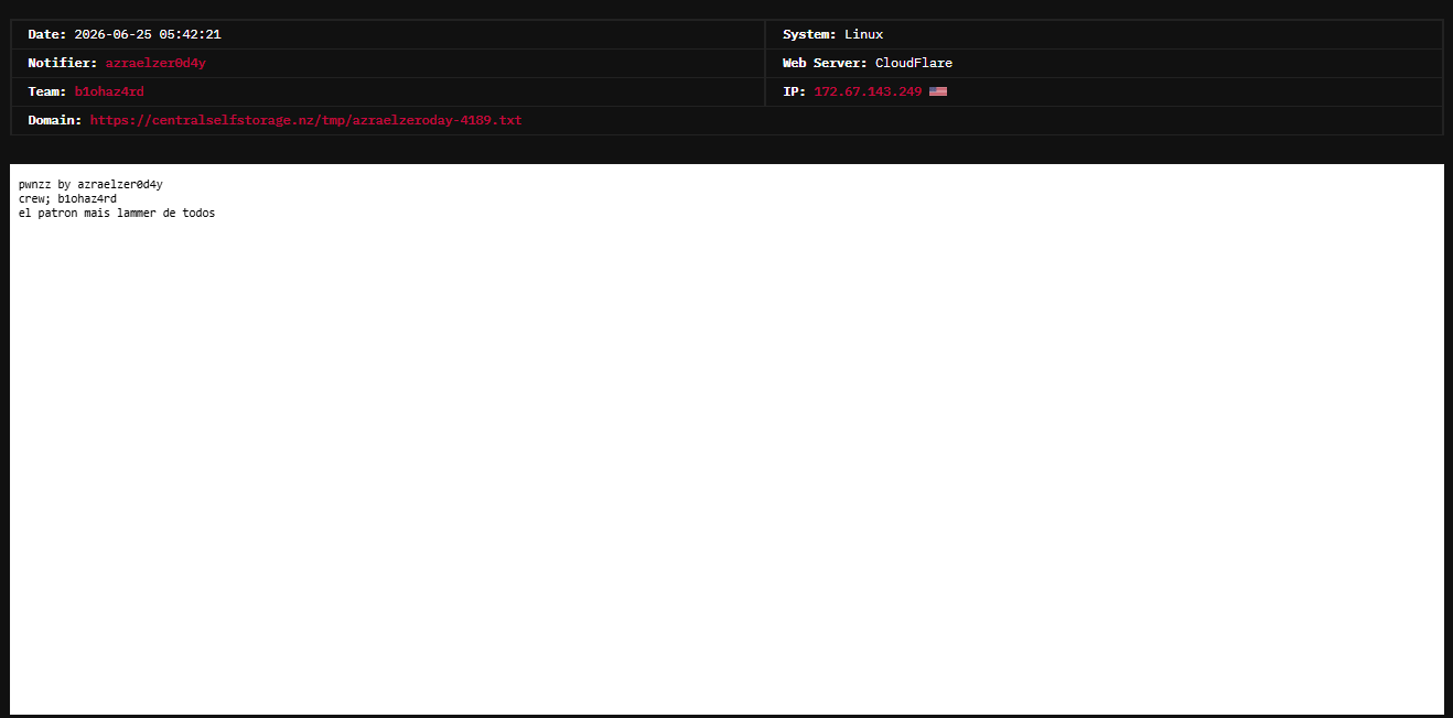 azraelzer0d4y targets the website of Central Self Storage-xLab 威胁情报