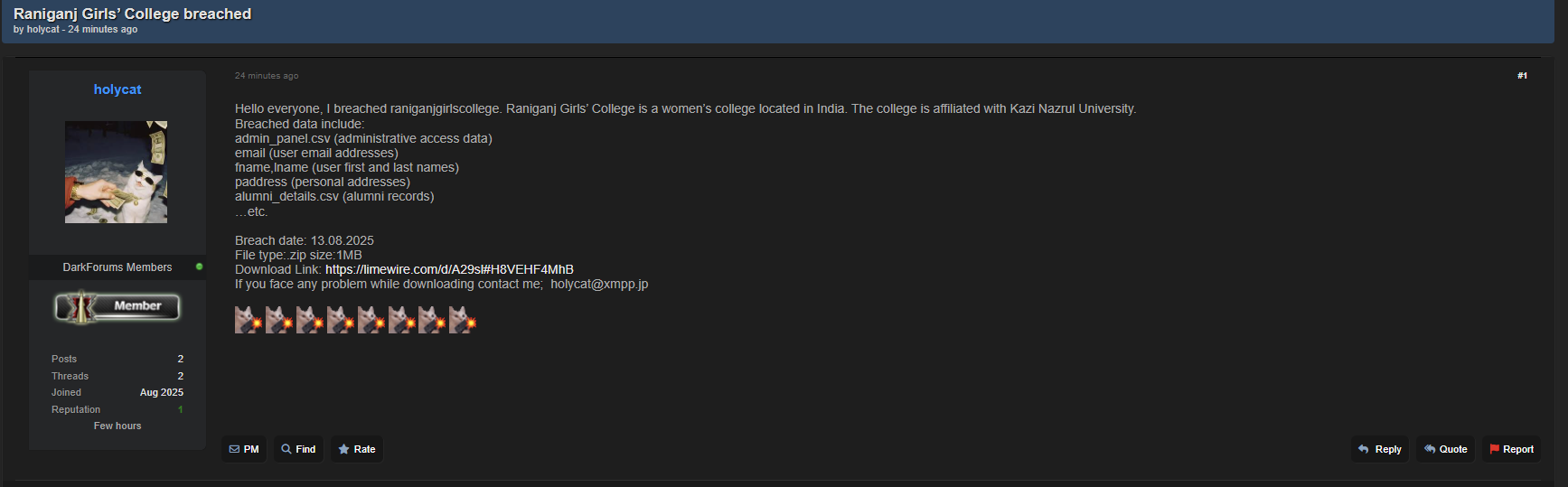 Raniganj女子学院涉嫌数据泄露-xLab 威胁情报