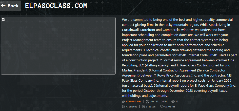 El Paso Glass Denver Inc成为Qilin勒索软件的受害者-xLab 威胁情报