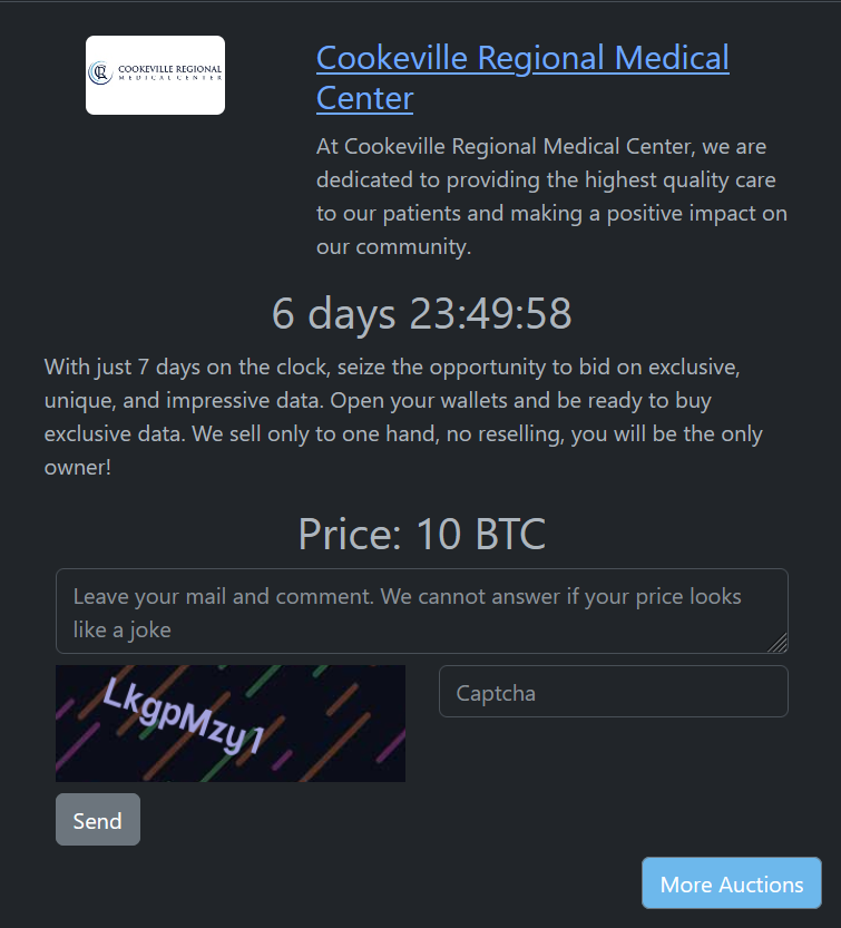 库克维尔地区医疗中心成为RHYSIDA勒索软件的受害者-xLab 威胁情报