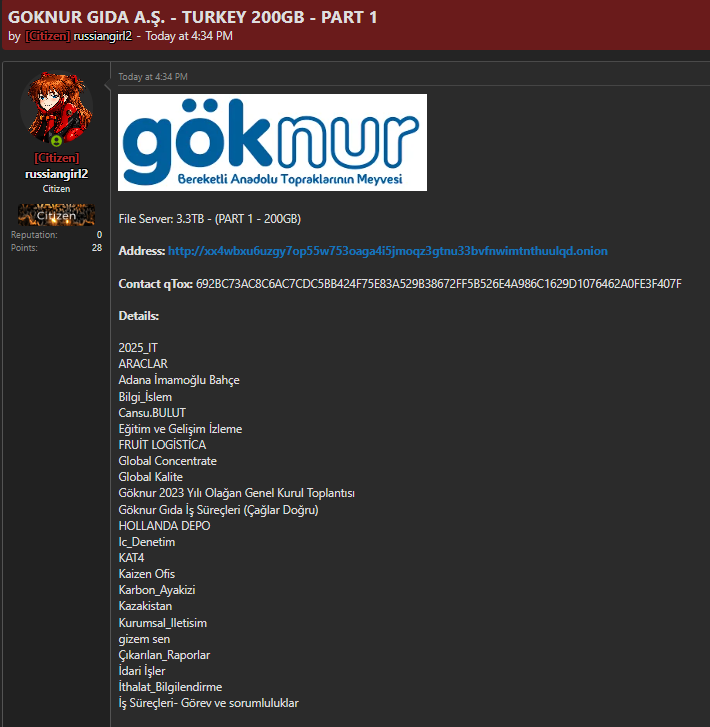 Alleged GÖKNUR Gıda A.Ş. Data Leak – Part 1-xLab 威胁情报