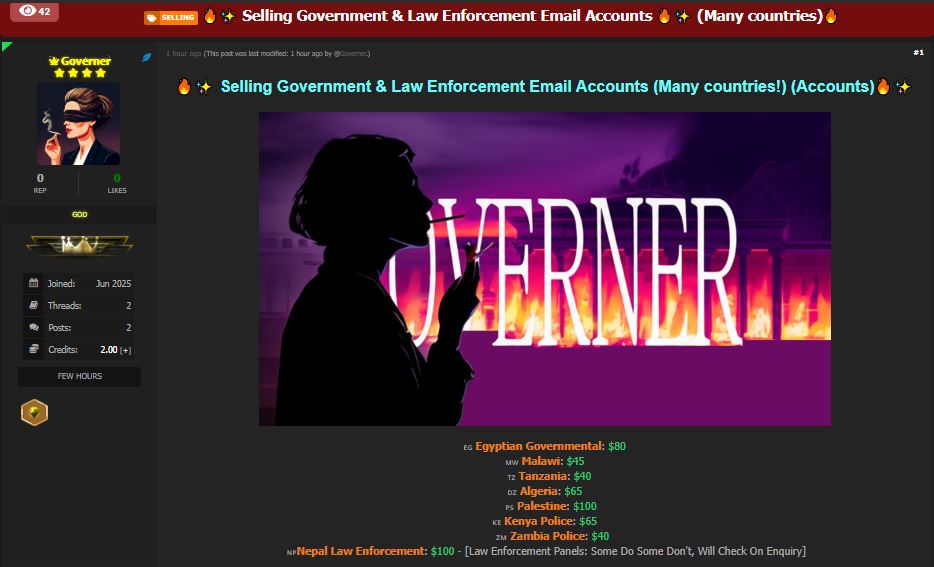 涉嫌出售来自多个国家的政府和执法电子邮件帐户-xLab 威胁情报