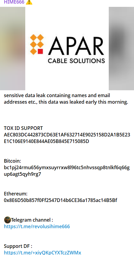 APAR Cable Solutions涉嫌数据外泄-xLab 威胁情报