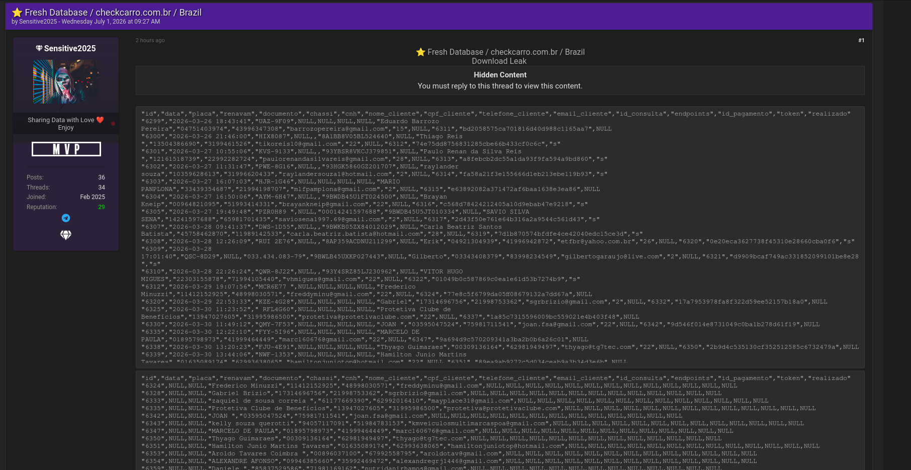 Alleged data breach of CheckCarro-xLab 威胁情报
