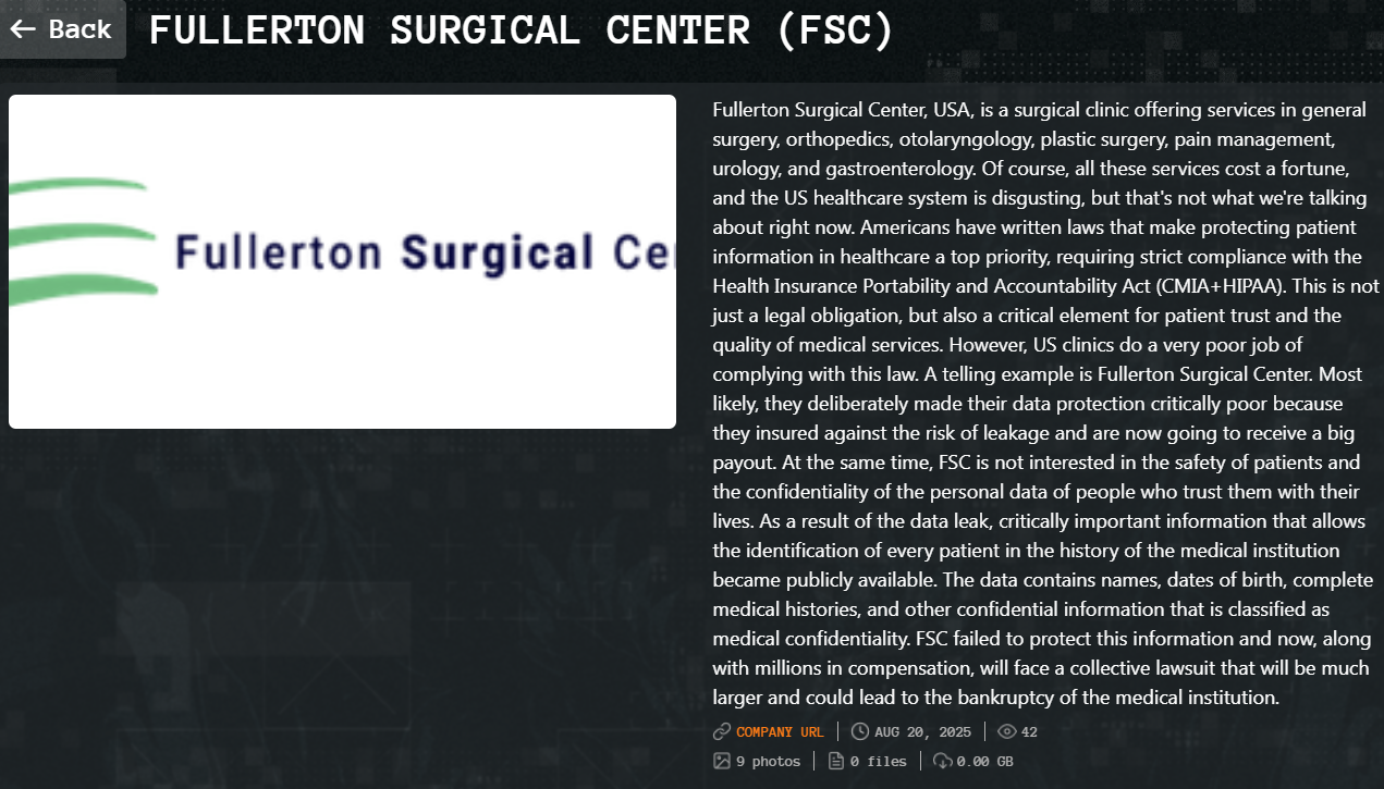富勒顿外科中心成为Qilin勒索软件的受害者-xLab 威胁情报
