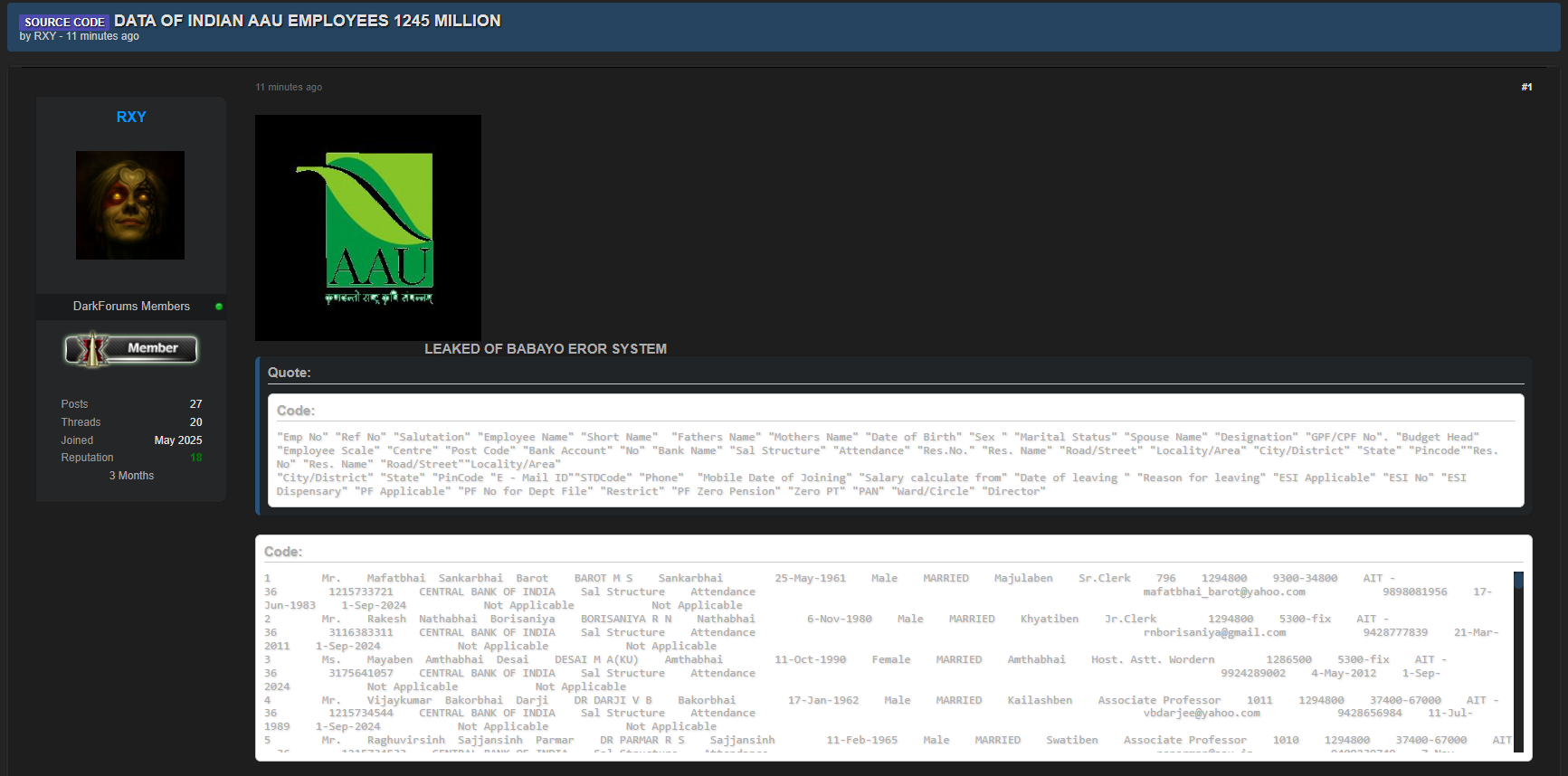 阿南德农业大学涉嫌数据外泄-xLab 威胁情报
