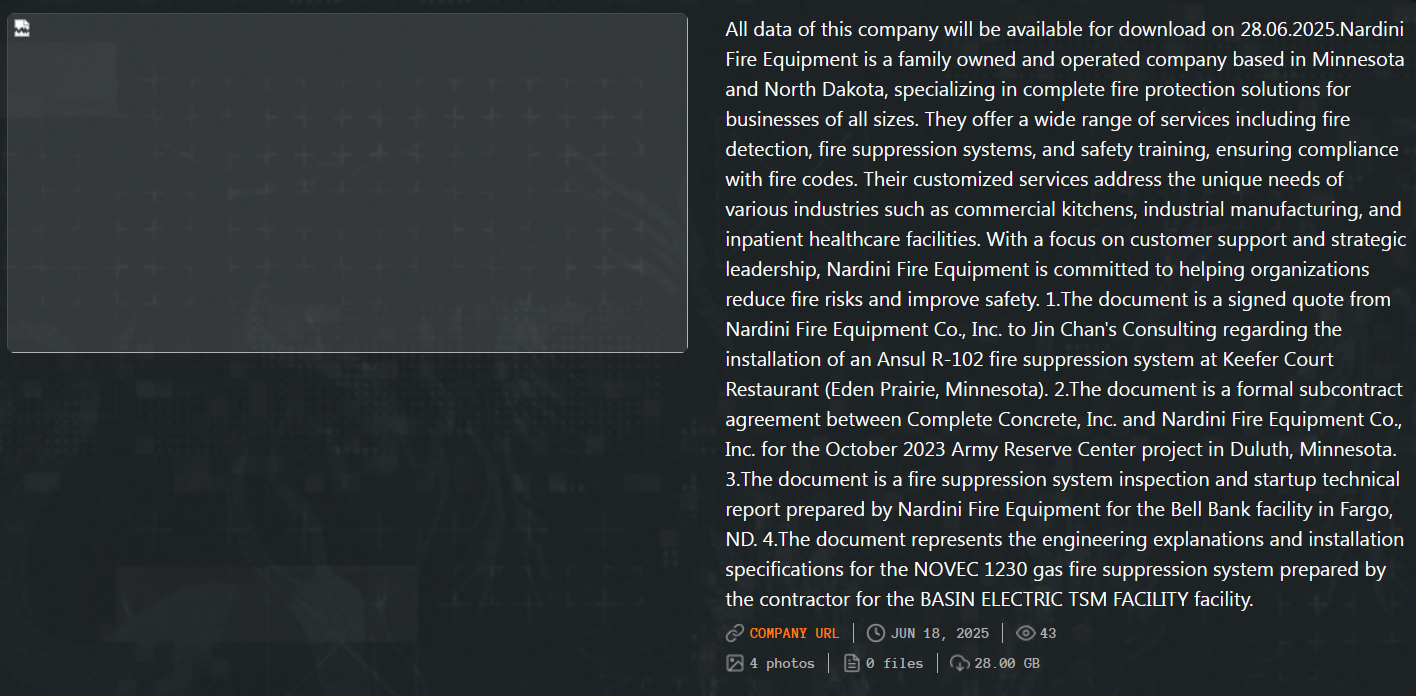 纳迪尼消防设备公司成为Qilin勒索软件的受害者-xLab 威胁情报
