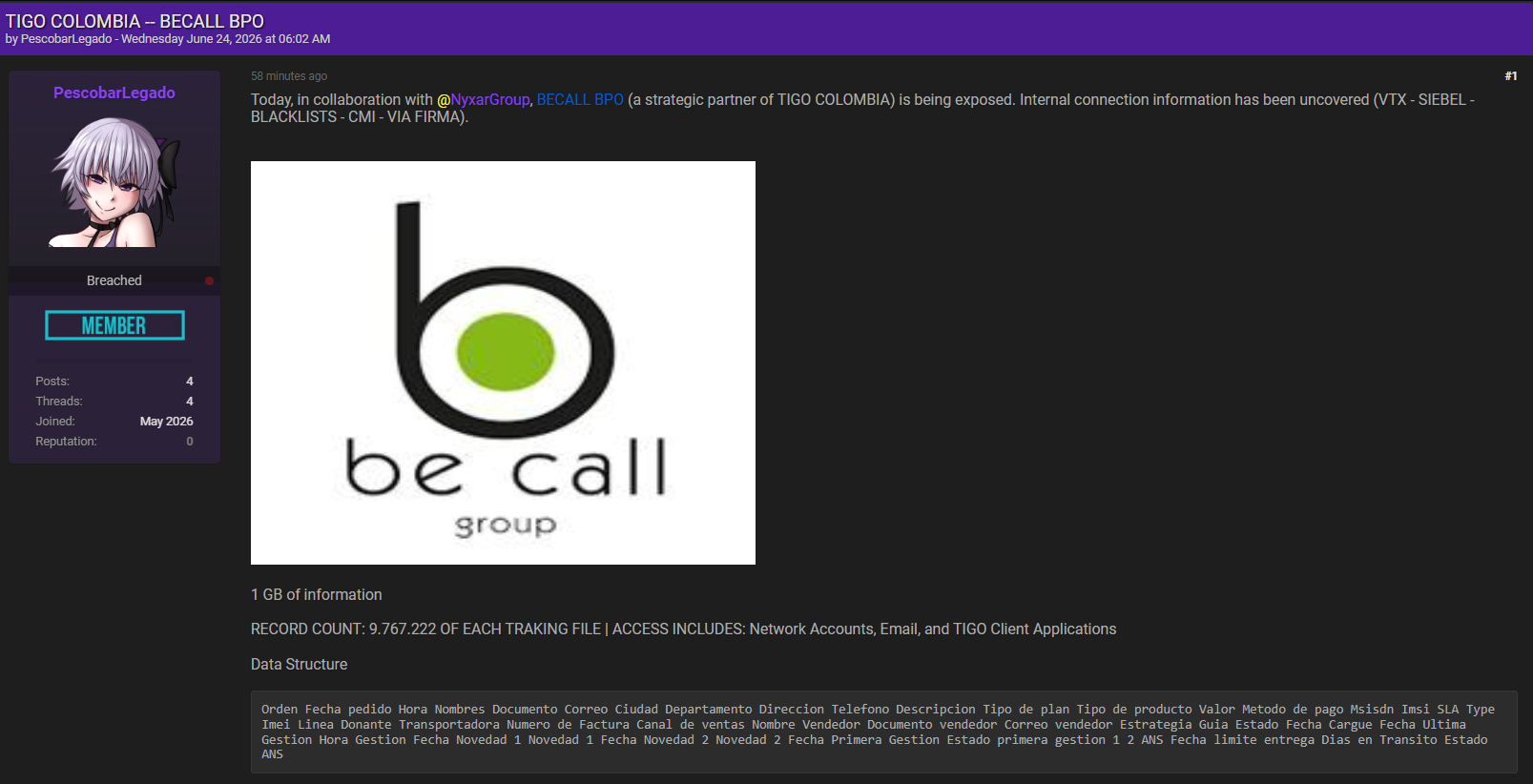 Alleged Data Leak of Be Call Group-xLab 威胁情报