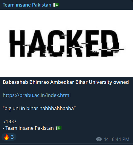 Team insane Pakistan针对Babasaheb Bhimrao Ambedkar比哈尔大学网站-xLab 威胁情报