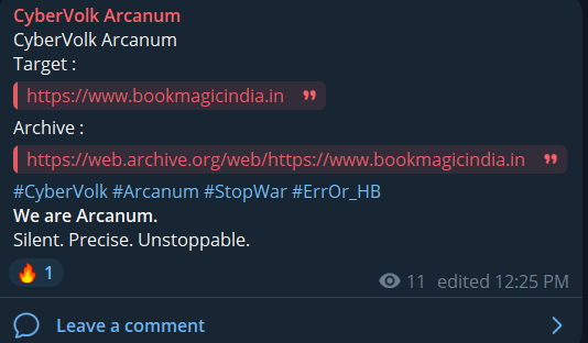 CyberVolk Arcanum的目标是图书魔法印度私人有限公司的网站。-xLab 威胁情报
