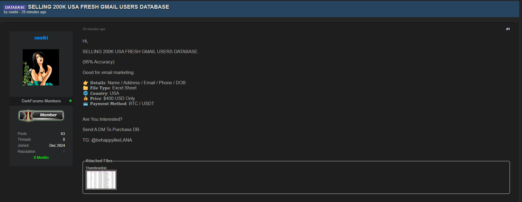 涉嫌从美国出售Gmail用户数据库-xLab 威胁情报