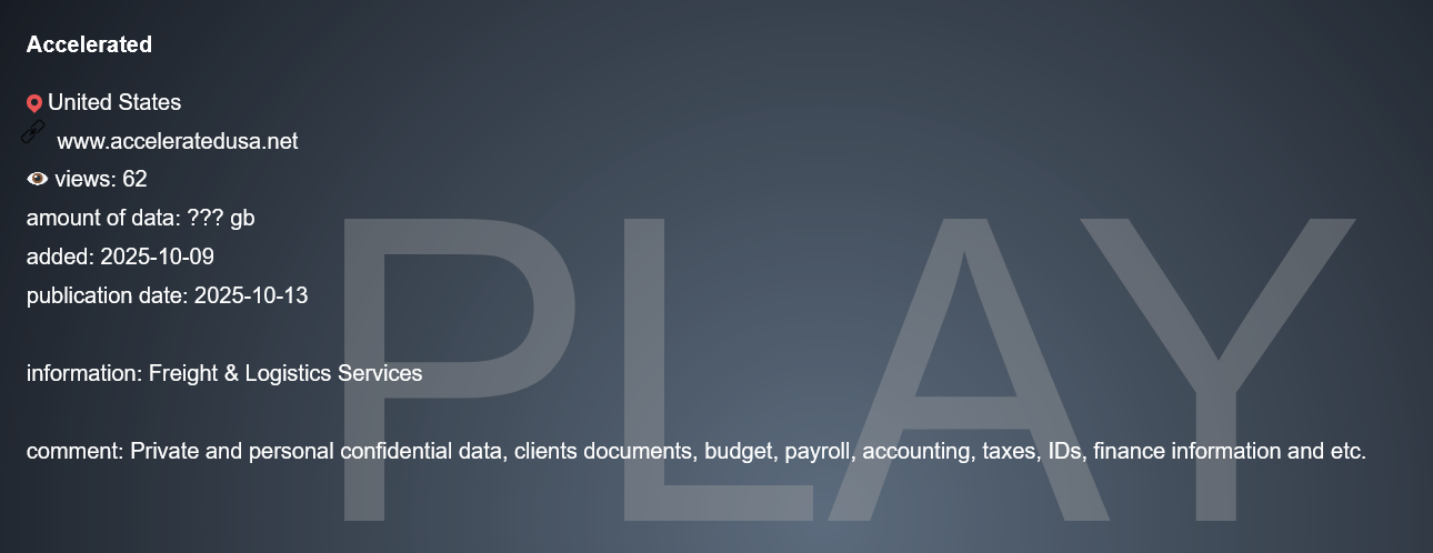 加速,Inc.成为PLAY勒索软件的受害者-xLab 威胁情报