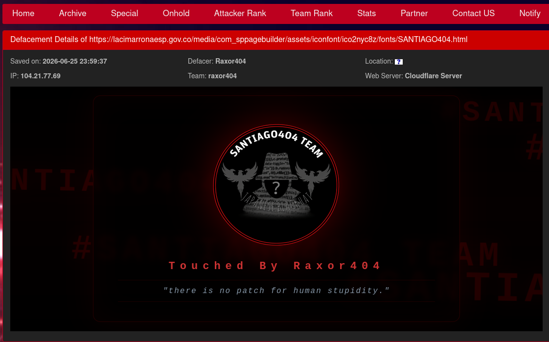 Raxor404 targets the website of La Cimarrona E.S.P-xLab 威胁情报