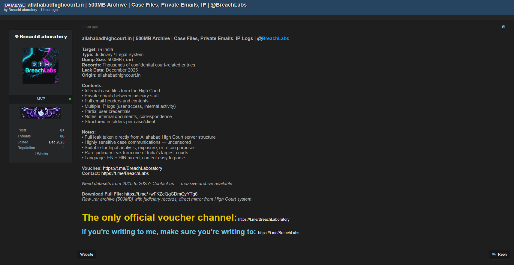 据称阿拉哈巴德高等法院数据外泄-xLab 威胁情报