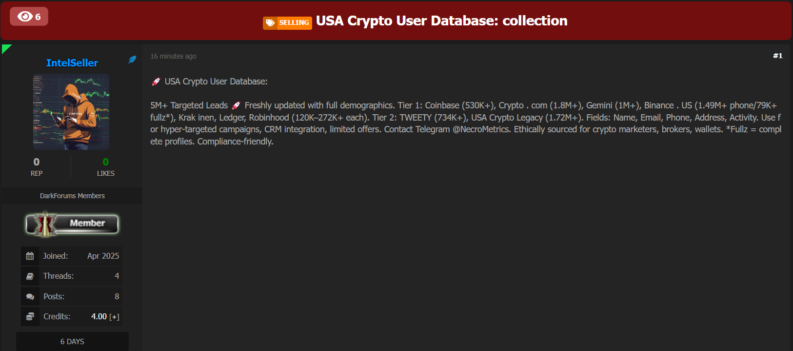 涉嫌出售美国加密User数据库-xLab 威胁情报