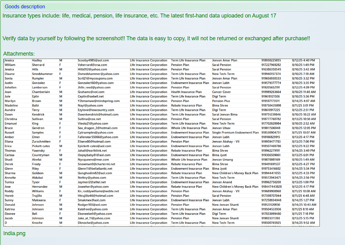 印度涉嫌出售身份不明的人寿Insurance公司数据-xLab 威胁情报