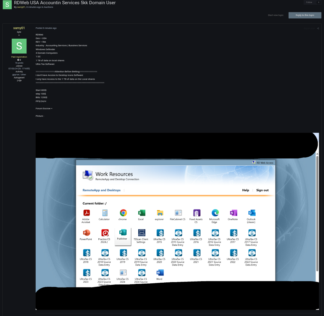 涉嫌出售美国会计师事务所RDWeb Access-xLab 威胁情报