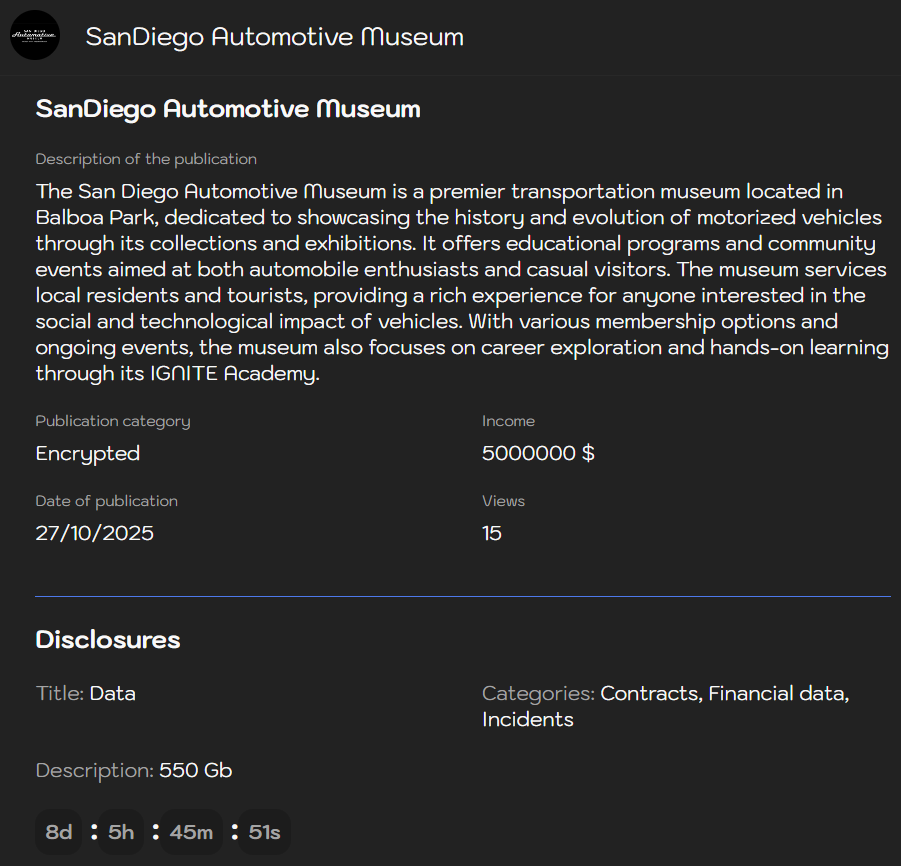 圣地亚哥汽车博物馆成为Sinobi勒索软件的受害者-xLab 威胁情报