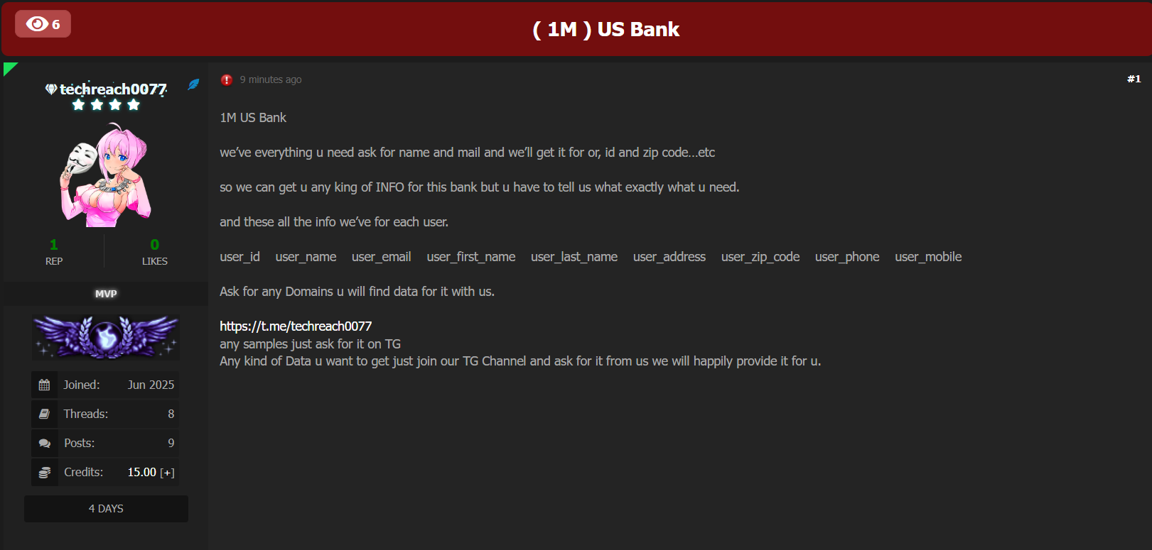 涉嫌出售100万份美国银行记录-xLab 威胁情报