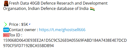 涉嫌出售国防研究与发展组织-xLab 威胁情报