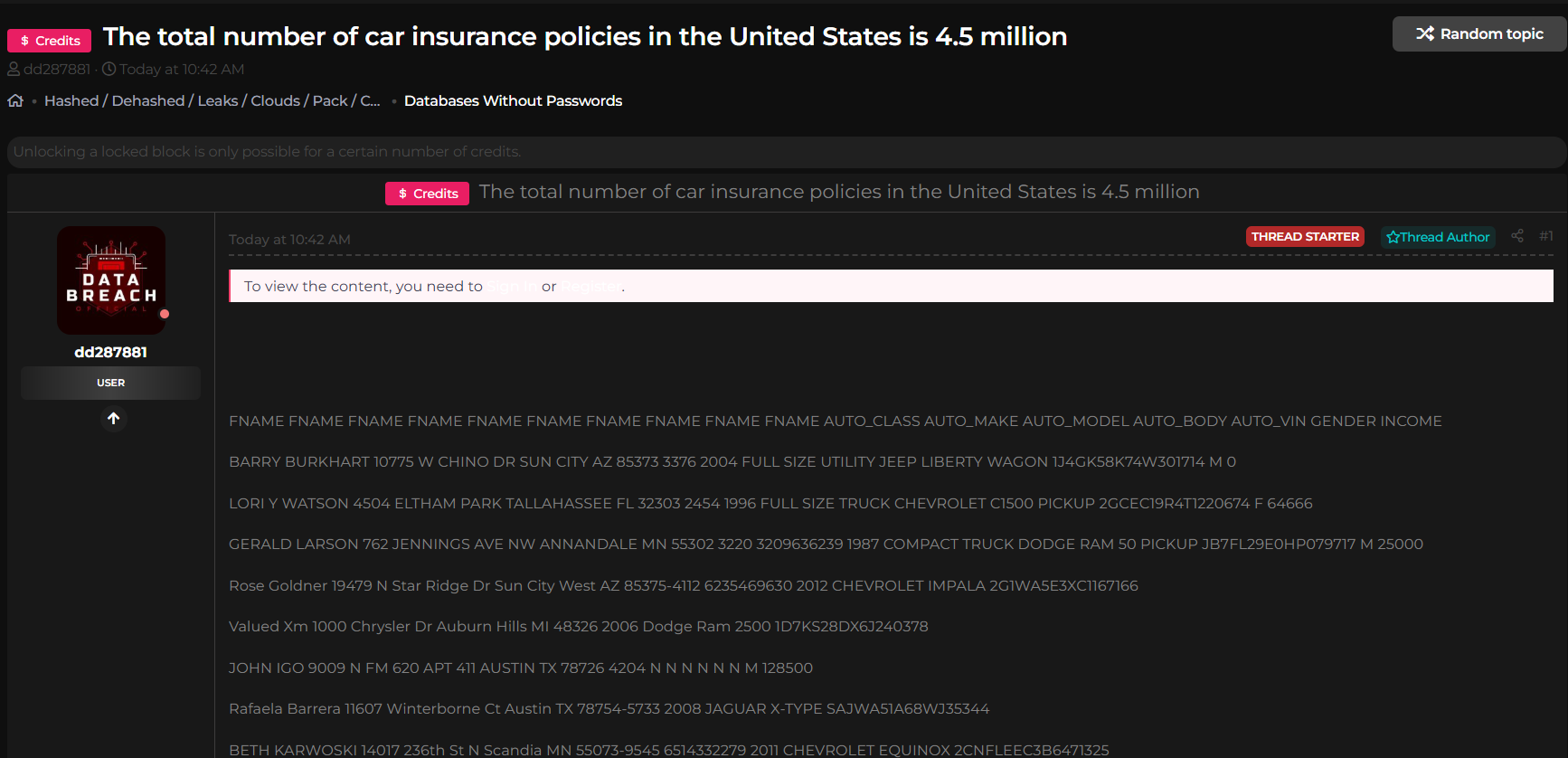 美国汽车insurance投保人涉嫌数据泄露-xLab 威胁情报
