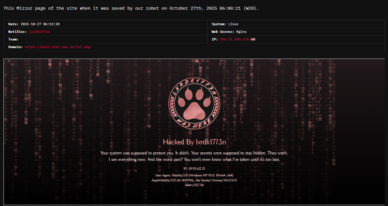 lxrdk1773n针对大地工程技术学院(DIET)的网站-xLab 威胁情报