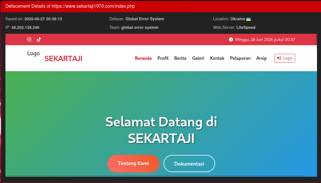 Global Error System targets the website of Sekartaji-xLab 威胁情报