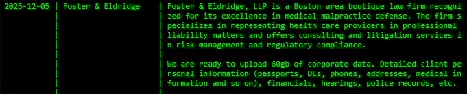 Foster&Eldridge，LLP成为akira勒索软件的受害者-xLab 威胁情报