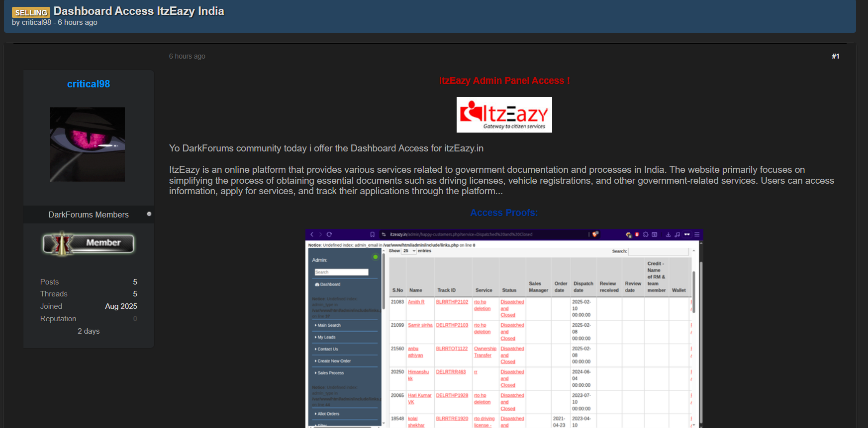 涉嫌出售未经授权的ItzEazy访问权限-xLab 威胁情报
