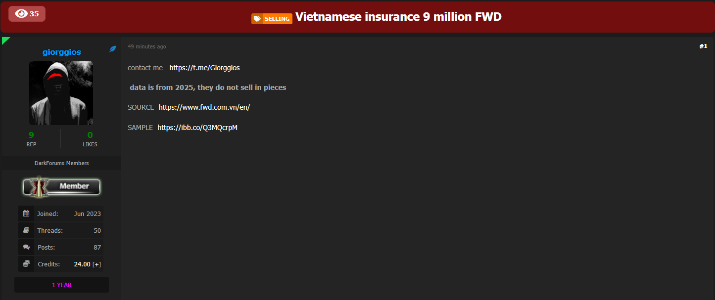 富卫越南涉嫌出售数据-xLab 威胁情报