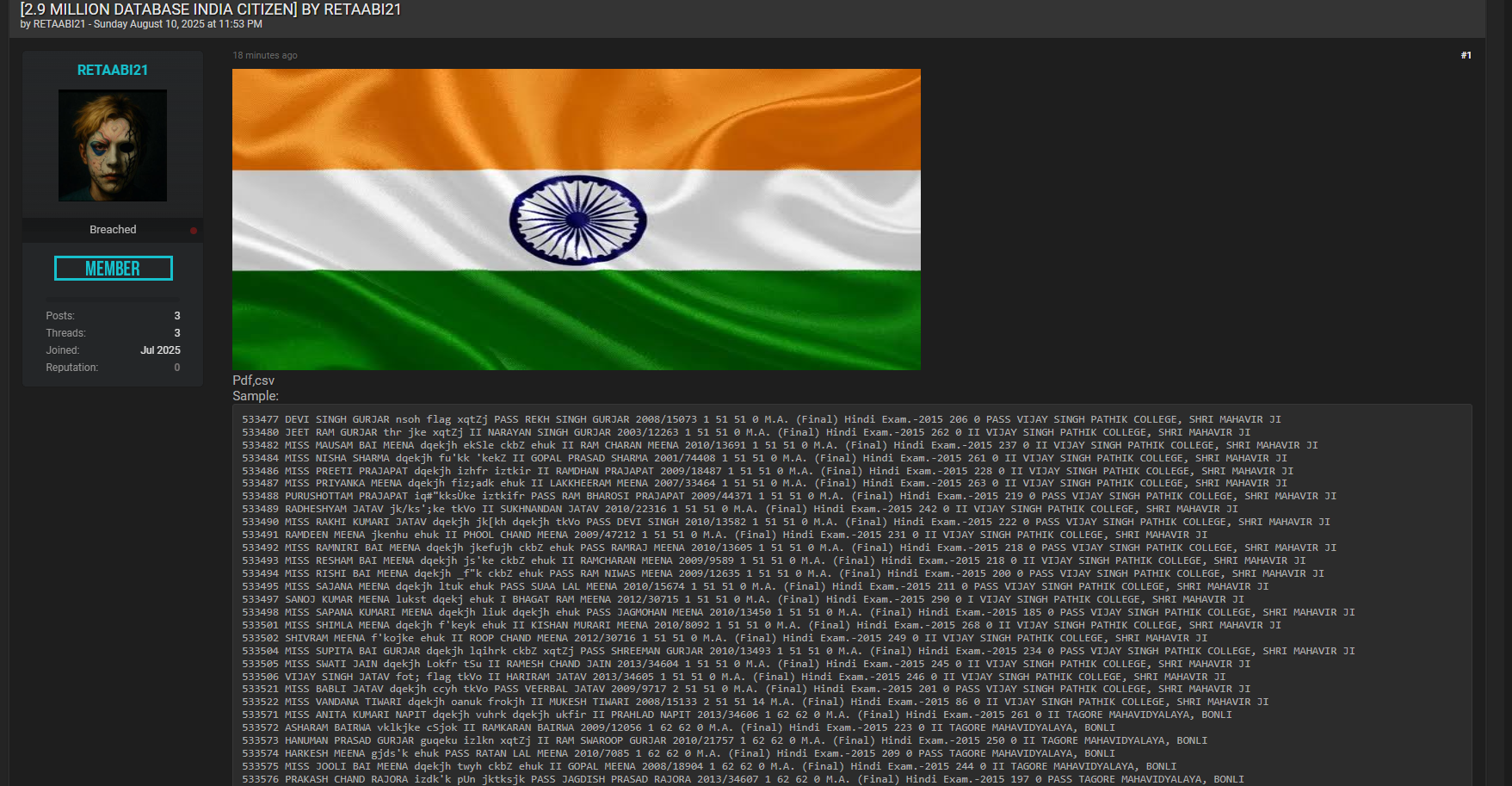 涉嫌出售290万印度公民数据-xLab 威胁情报