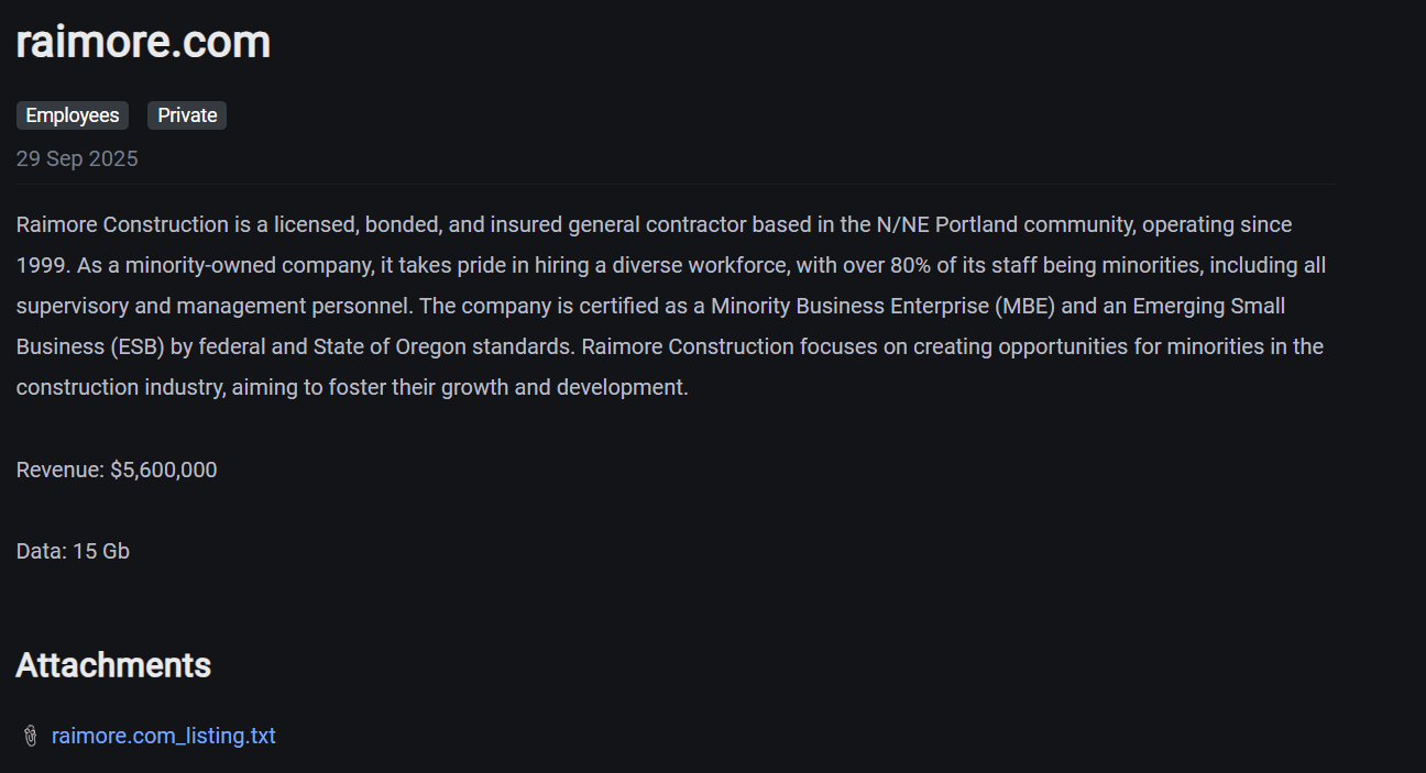 Raimore Construction，LLC成为J group勒索软件的受害者-xLab 威胁情报