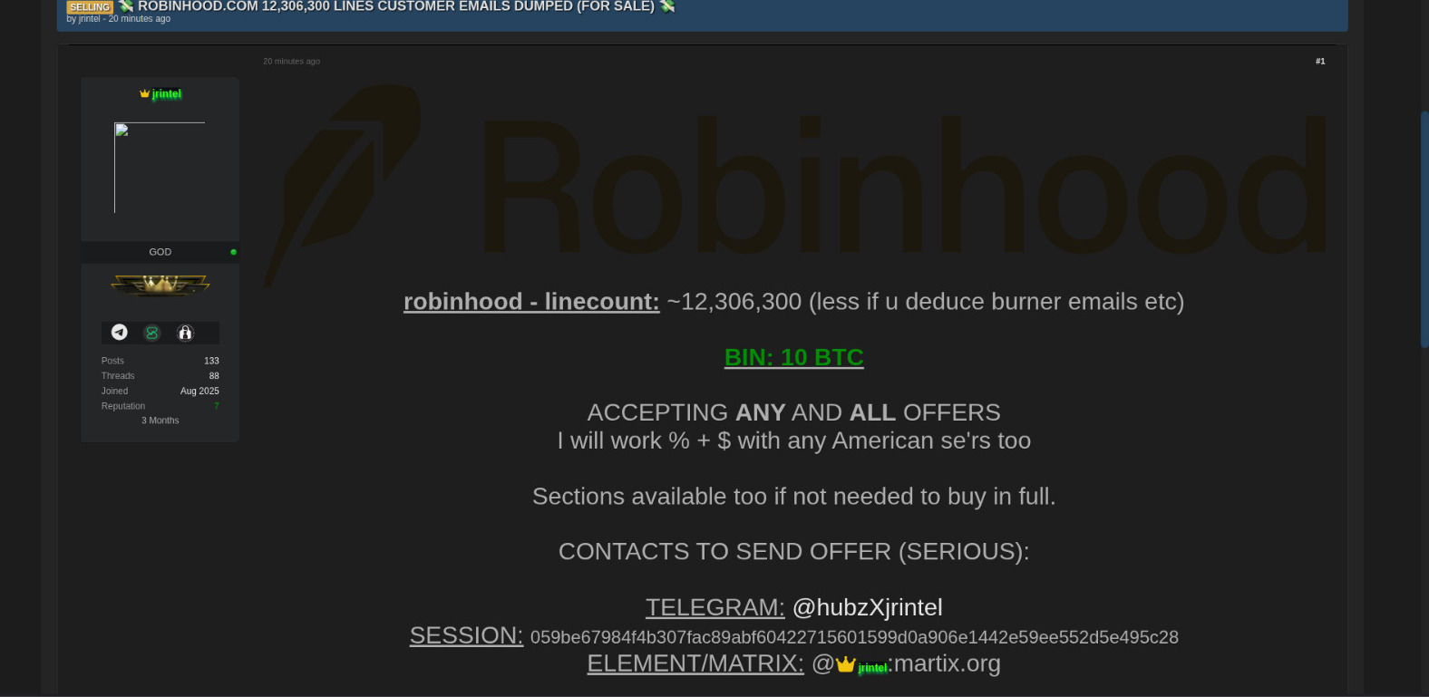 涉嫌数据外泄Robinhood市场-xLab 威胁情报