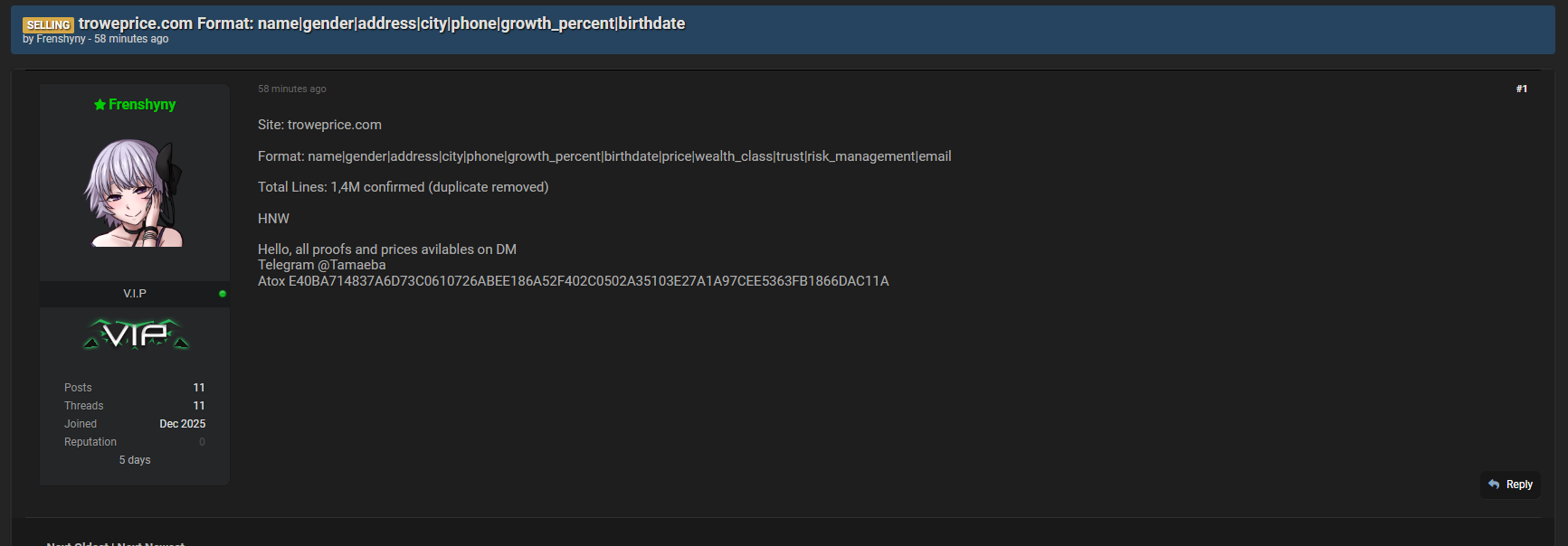 T.Rowe Price涉嫌数据外泄-xLab 威胁情报