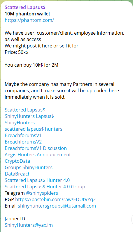 涉嫌出售未经授权的幻影钱包访问权限-xLab 威胁情报